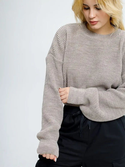Mocha Pullover by Lauven, oversized lightweight knit in soft coffee tone, perfect for modern women and teens.