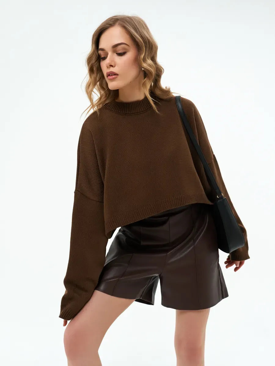 Mocha Sweater by Lauven - Cropped oversized knit in rich brown, perfect for stylish women's casual wear.