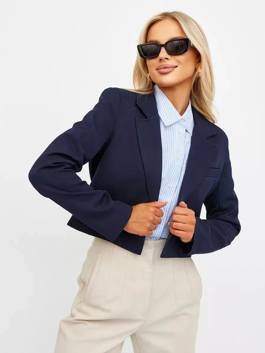 Lauven Navy Blazer cropped tailored classic elegance for women, perfect for work and casual looks.