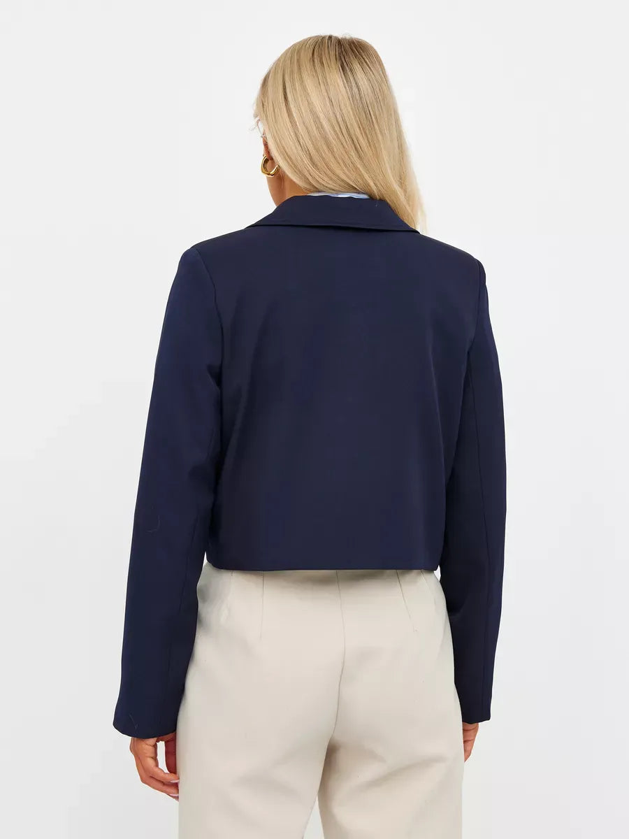 Navy Blazer by Lauven showcasing a cropped tailored design, ideal for elegant and versatile outfits.