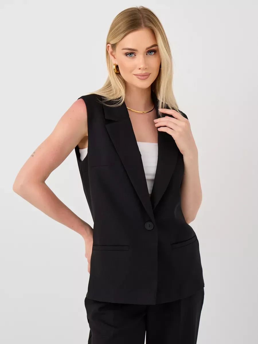 Noir Suit Set by Lauven, featuring a sleeveless black vest for a sophisticated look.