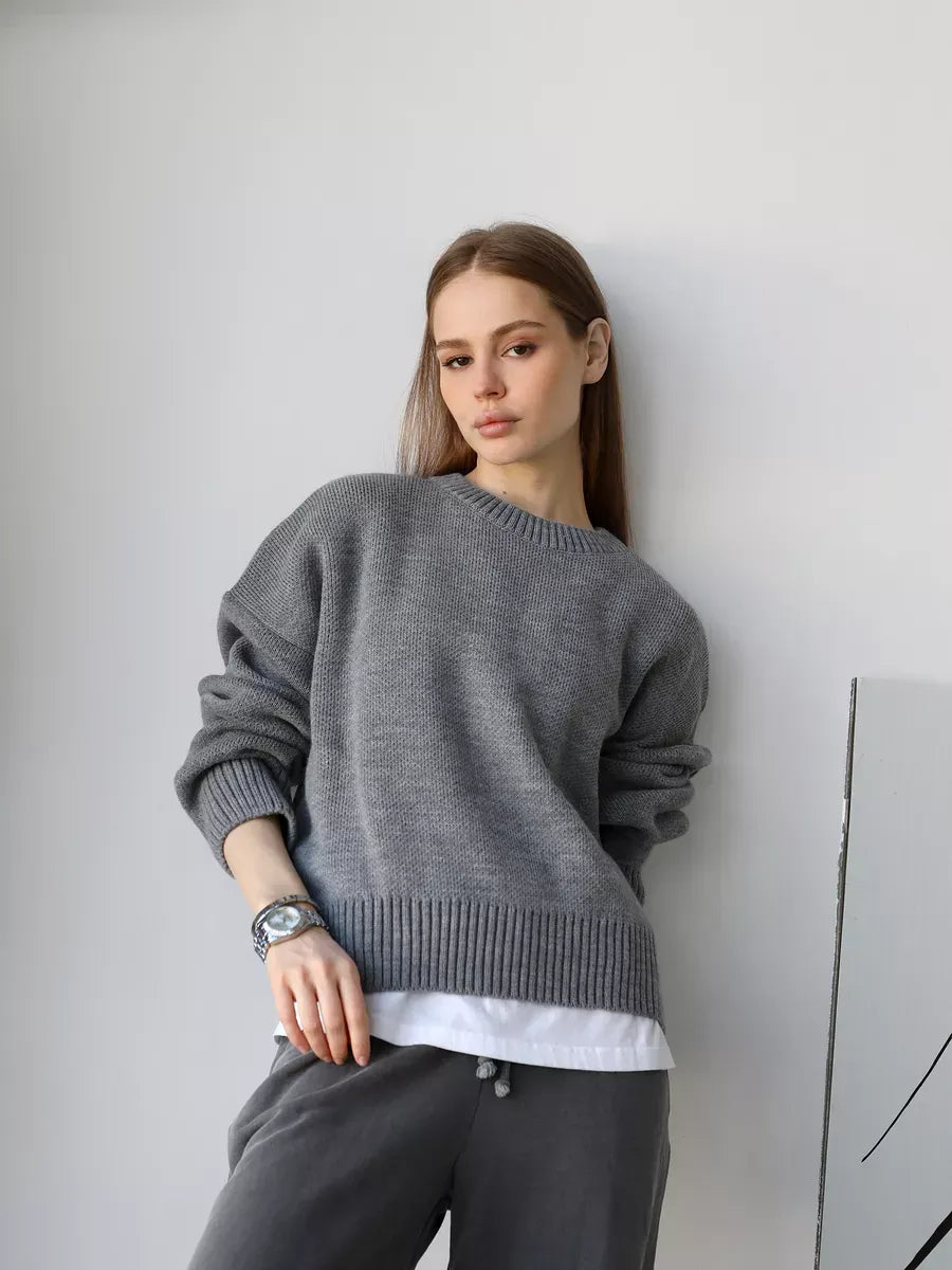 Nova Pullover by Lauven - Oversized cropped women's sweater in chic silver-gray, perfect for layering.