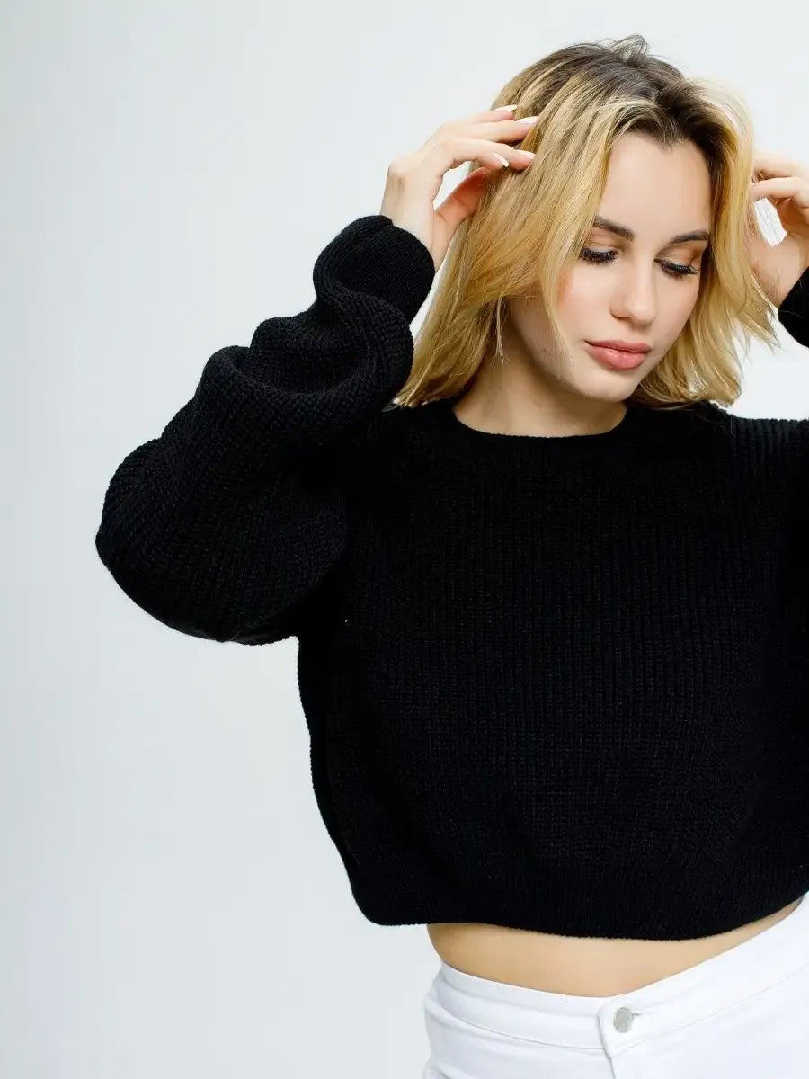 Onyx Pullover by Lauven - Lightweight cropped knit in deep indigo, stylish and comfortable for spring and summer.