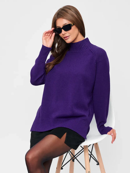 Violet Sweater by Lauven - Oversized cashmere blend, stylish high neck, perfect for fall and winter fashion.