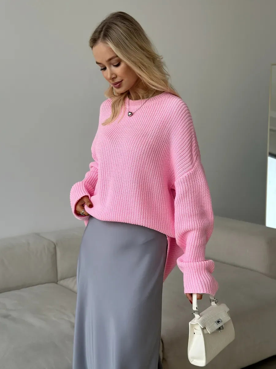 Poppy Sweater by Lauven, oversized light pink knit with crew neck and relaxed silhouette, perfect for casual wear.