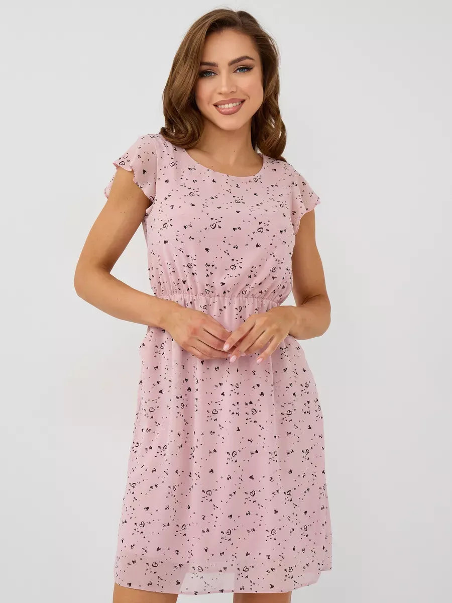 Rose Mini Dress by Lauven – Elegant pink ruffle sleeve dress perfect for special occasions.