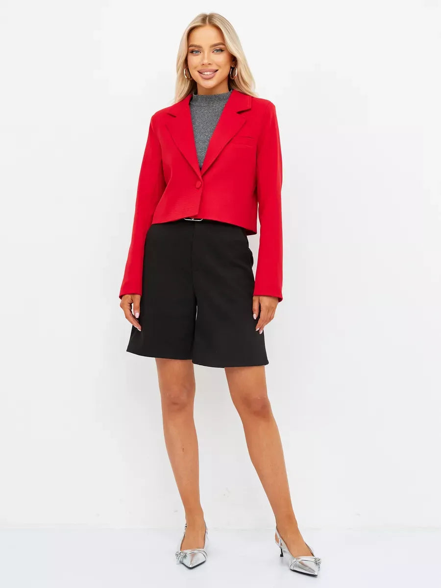 Ruby Blazer by Lauven, a cropped tailored red elegance perfect for versatile styling.