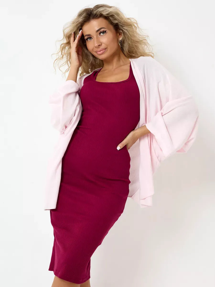 Ruby Midi Dress by Lauven in vibrant wine color, featuring a slim fit design and ribbed knit fabric for comfort.