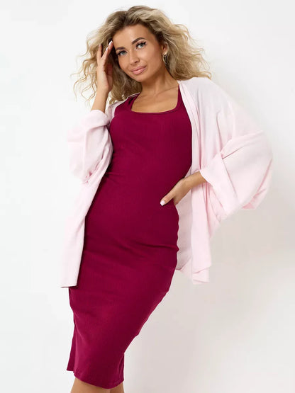 Ruby Midi Dress by Lauven in vibrant wine color, featuring a slim fit design and ribbed knit fabric for comfort.