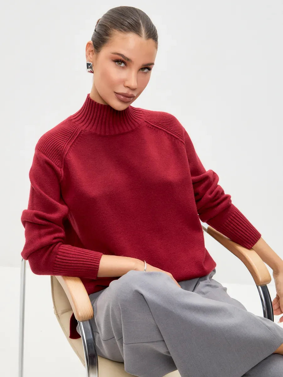 Ruby Sweater by Lauven - Luxurious oversized cashmere blend in rich burgundy with high neck.