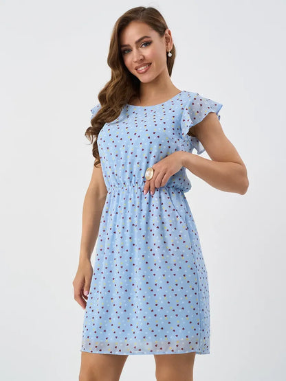 Sky Mini Dress by Lauven - Light blue ruffle sleeve mini dress perfect for elegant autumn occasions.