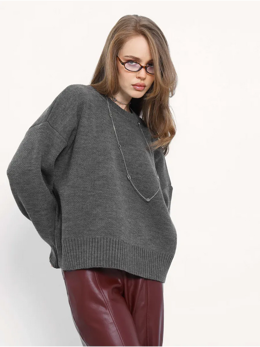 Slate Pullover by Lauven - Oversized cropped women's dark gray sweater for effortless style and comfort.