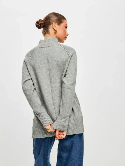 Sterling Sweater by Lauven, oversized cashmere blend sweater in soft grey, high ribbed neckline and stylish fit.