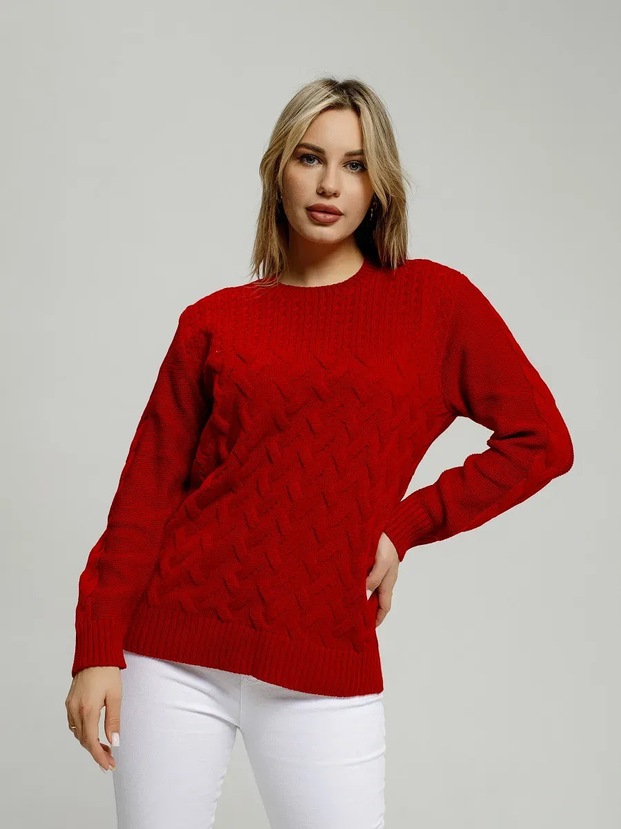 Vera Pullover by Lauven, women's classic fitted knit sweater in red, perfect for comfort and timeless style.