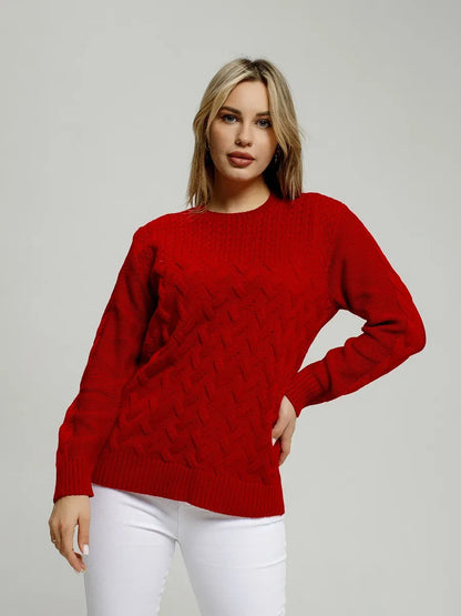 Vera Pullover by Lauven, women's classic fitted knit sweater in red, perfect for comfort and timeless style.