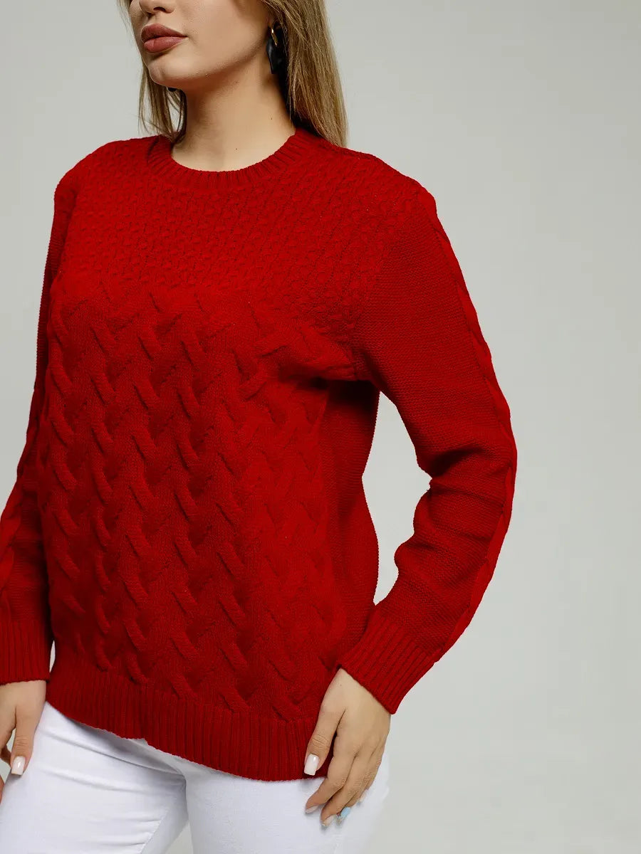 Vera Pullover by Lauven, classic fitted knit in red, featuring breathable comfort and stylish design.