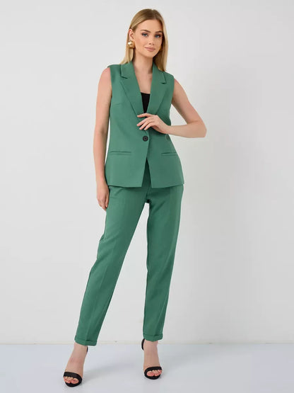 Verde Suit Set by Lauven - Sleeveless green vest and high-waist pants for a stylish and modern look.