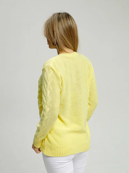 Vienna Sweater by Lauven, soft knit elegance in vibrant yellow, perfect for chic seasonal outfits.