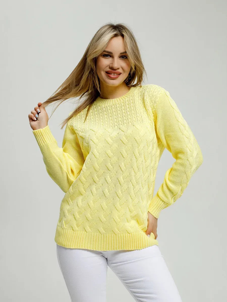 Lauven Vienna Sweater in vibrant yellow, showcasing soft knit elegance for chic seasonal outfits.