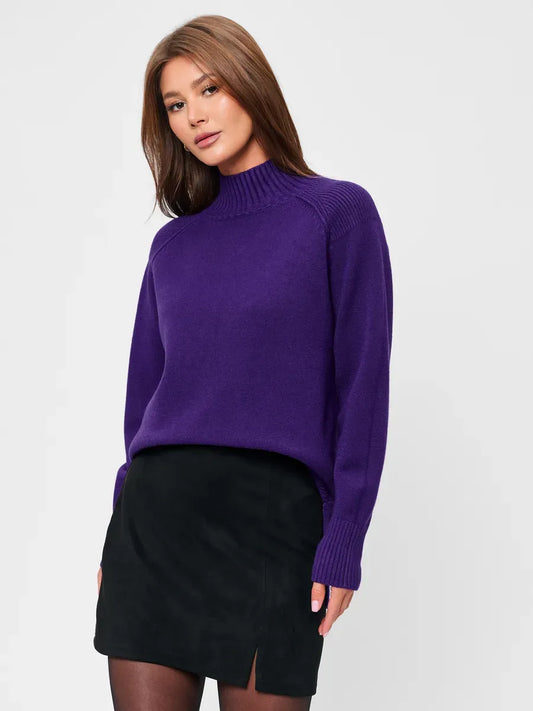 Violet Sweater by Lauven - Oversized cashmere blend high neck in deep purple, perfect for stylish fall outfits.