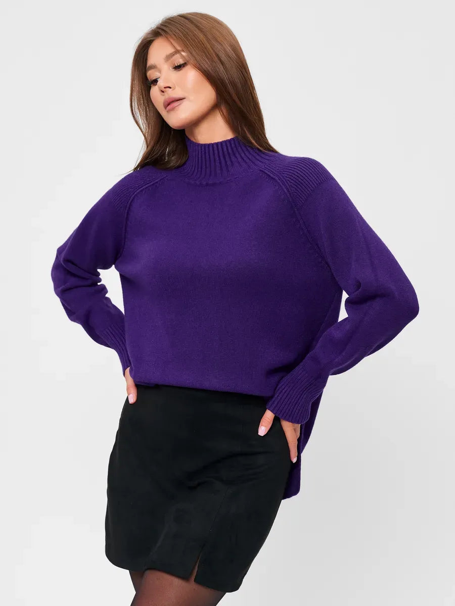 Violet Sweater by Lauven, oversized cashmere blend with high neck, styled for fall and winter fashion.
