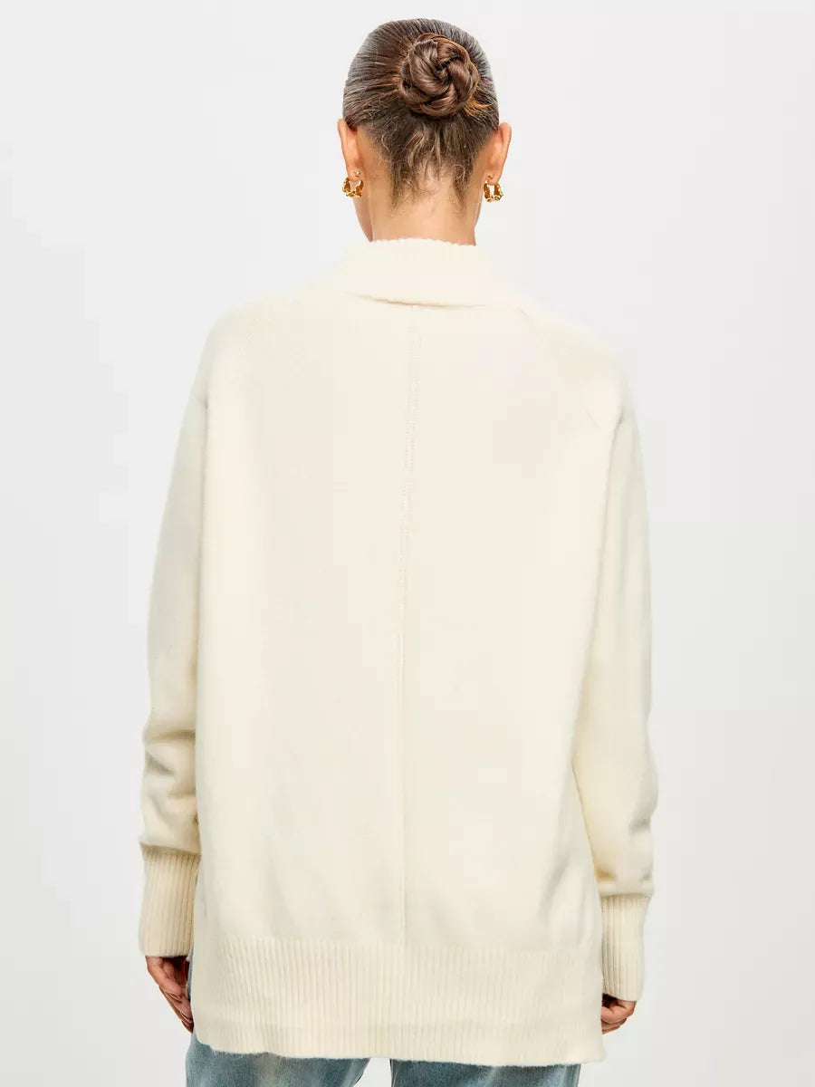 Luna Sweater by Lauven, oversized cashmere blend in ivory, featuring high neck and relaxed fit, perfect for winter styling.