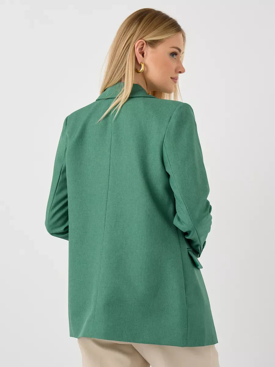 Verde Blazer by Lauven - Back view of an oversized green tailored jacket for women.