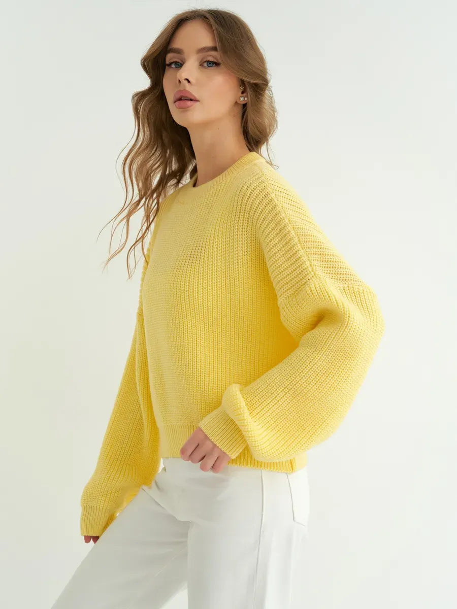 Lemonade Sweater by Lauven in vibrant yellow, featuring an oversized knit design for added comfort and style.