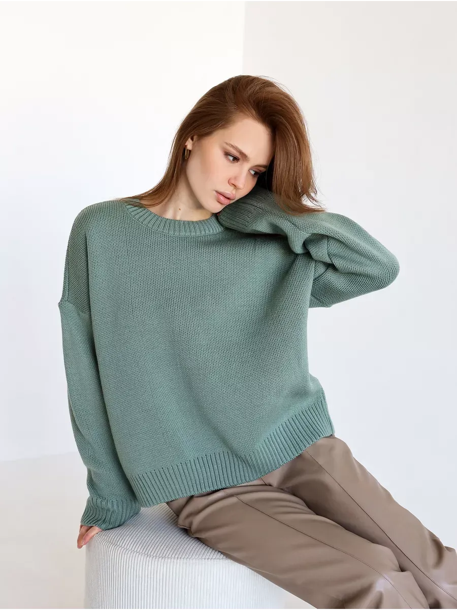 Lyra Pullover by Lauven, oversized cropped women's sweater in pistachio green, offering style and comfort.
