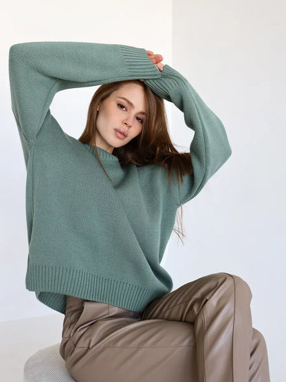 Lyra Pullover by Lauven - Oversized cropped women's sweater in soft pistachio green, perfect for layer styling.