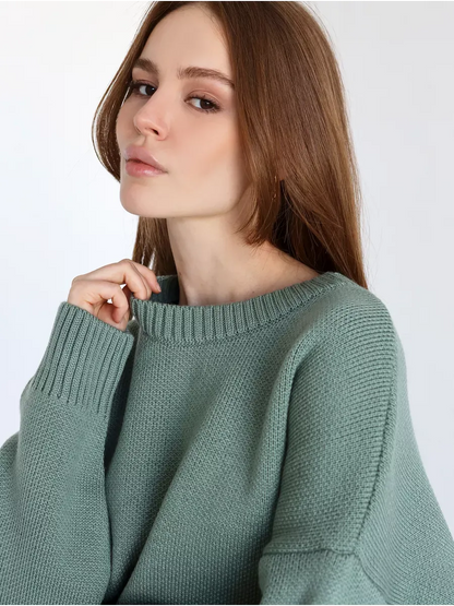 Lyra Pullover by Lauven in soft pistachio green, showcasing an oversized cropped fit for style and comfort.