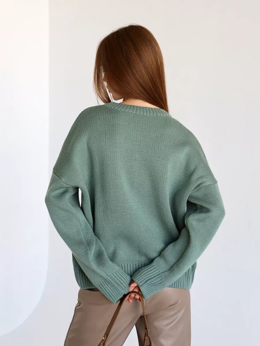 Lyra Pullover by Lauven - an oversized cropped women's sweater in soft pistachio green, perfect for casual layering.
