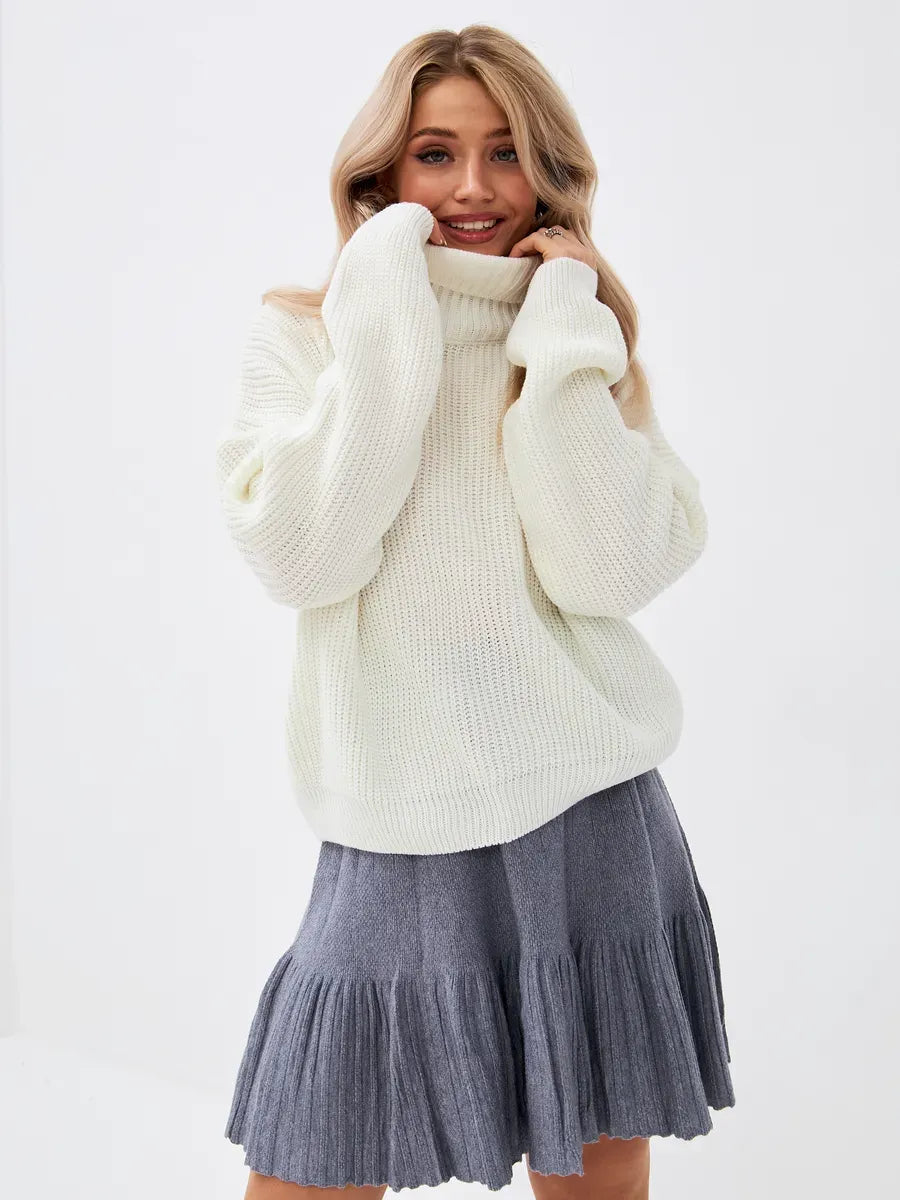 Lyra Sweater by Lauven - Oversized Knit with High Neck in Ivory for a cozy and stylish look.