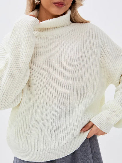 Lyra Sweater by Lauven, oversized knit with high neck in soft ivory, perfect for casual and refined outfits.