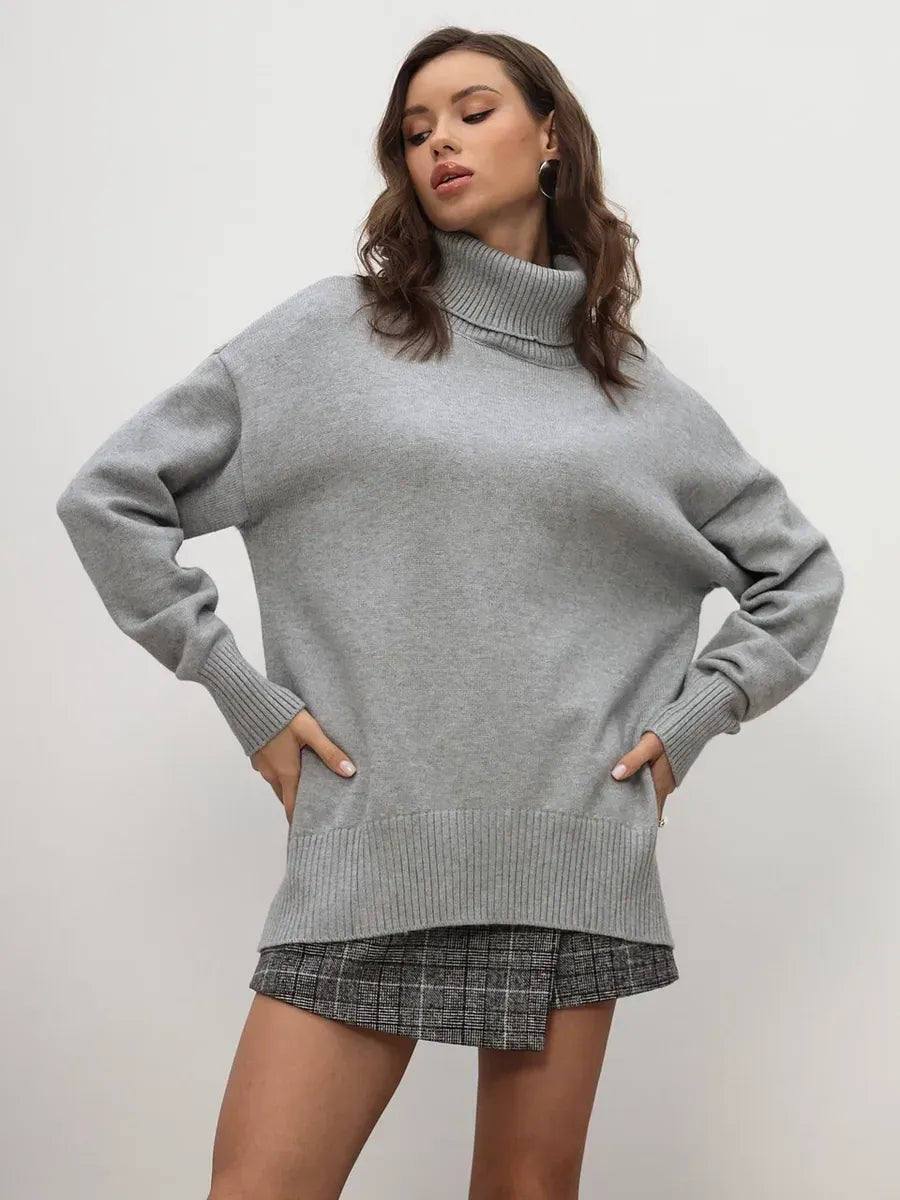 Lyra Sweater by Lauven - Light grey turtleneck knitwear showcasing relaxed silhouette and cozy sophistication.