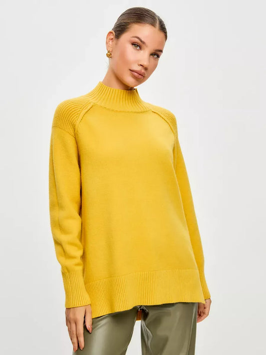 Marigold Sweater by Lauven, oversized cashmere blend with high neck, perfect for cold-weather style.