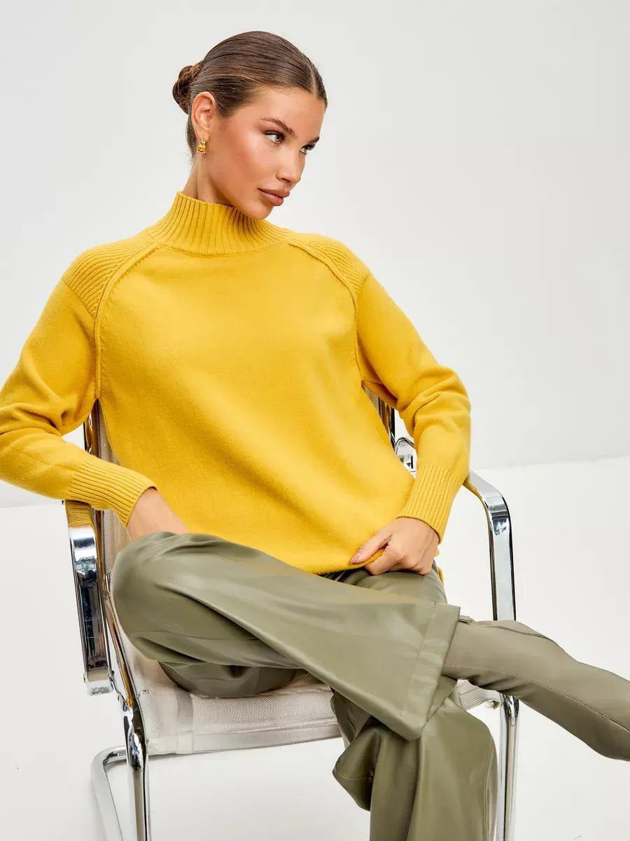 Marigold Sweater by Lauven, oversized cashmere blend high neck knitwear for women, elegant cold-weather essential.