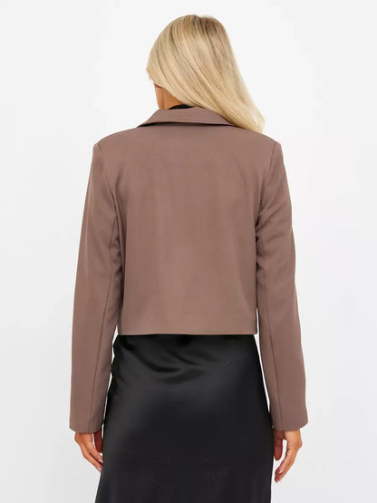 Mocha Blazer by Lauven, oversized cropped tailored jacket in rich brown, stylish and versatile for women.