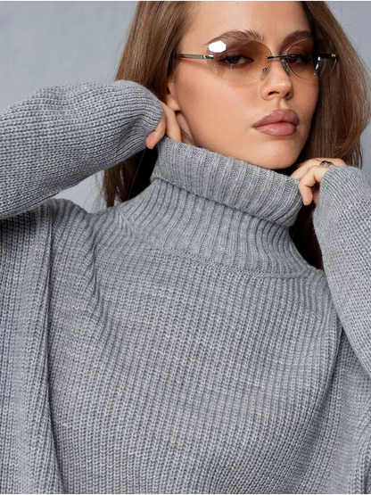 Nimbus Pullover by Lauven — Light gray oversized knit sweater with high neck, perfect for chic comfort.