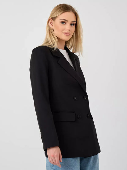 Nova Blazer by Lauven - Sleek oversized black double-breasted women’s blazer with a sophisticated look.