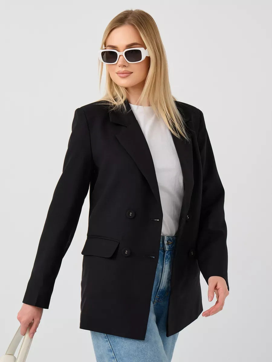 Nova Blazer by Lauven - Sleek oversized black double-breasted women's blazer for a stylish look.