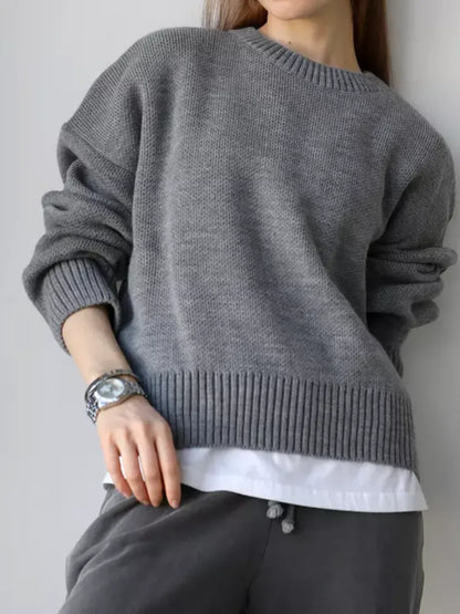 Nova Pullover by Lauven, oversized cropped women’s sweater in chic silver-gray melange tone.