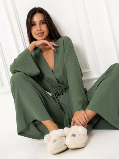 Olive Suit Set by Lauven, showcasing an elegant oversized two-piece set in soft green.