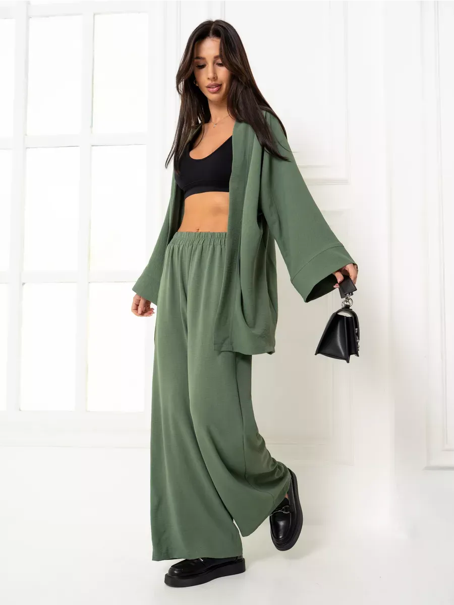Olive Suit Set by Lauven featuring oversized design, wide-leg trousers, and a stylish relaxed fit.