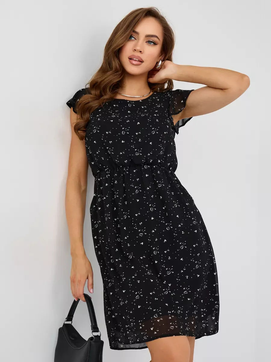 Onyx Mini Dress by Lauven – Black ruffle sleeve dress for special occasions, featuring a flattering silhouette.