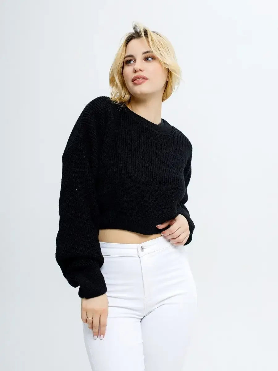 Onyx Pullover by Lauven - Lightweight cropped knit sweater in a stylish black color.