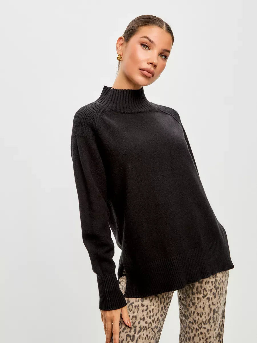 Onyx Sweater by Lauven - Oversized black cashmere blend high neck style for a warm and elegant look.