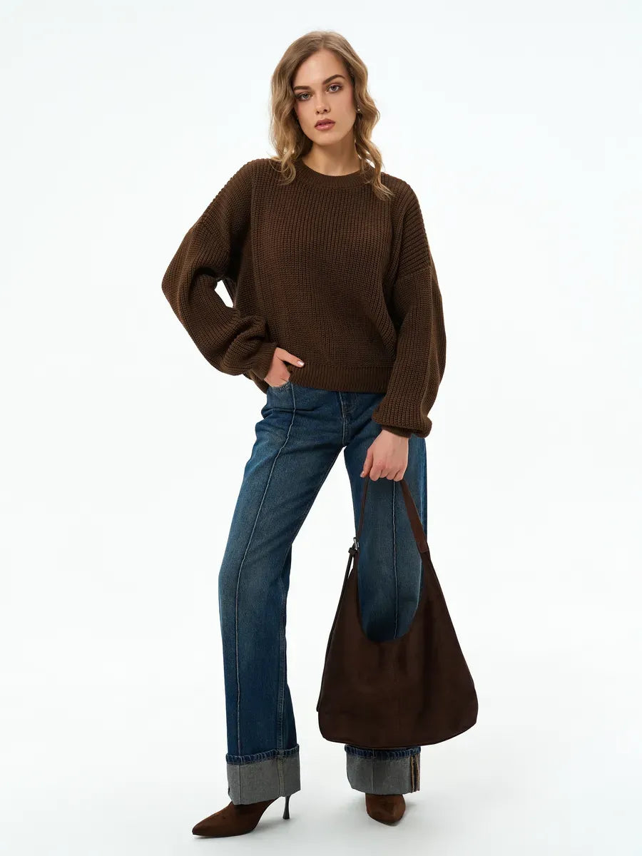 Orion Sweater by Lauven, chocolate brown oversized knitwear, perfect for warmth and comfort.