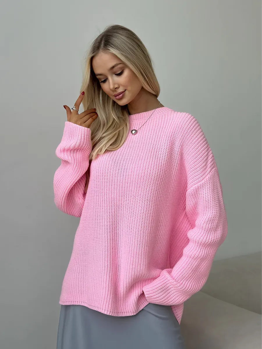 Poppy Sweater by Lauven - Oversized light pink knit with crew neck for women's casual wear.