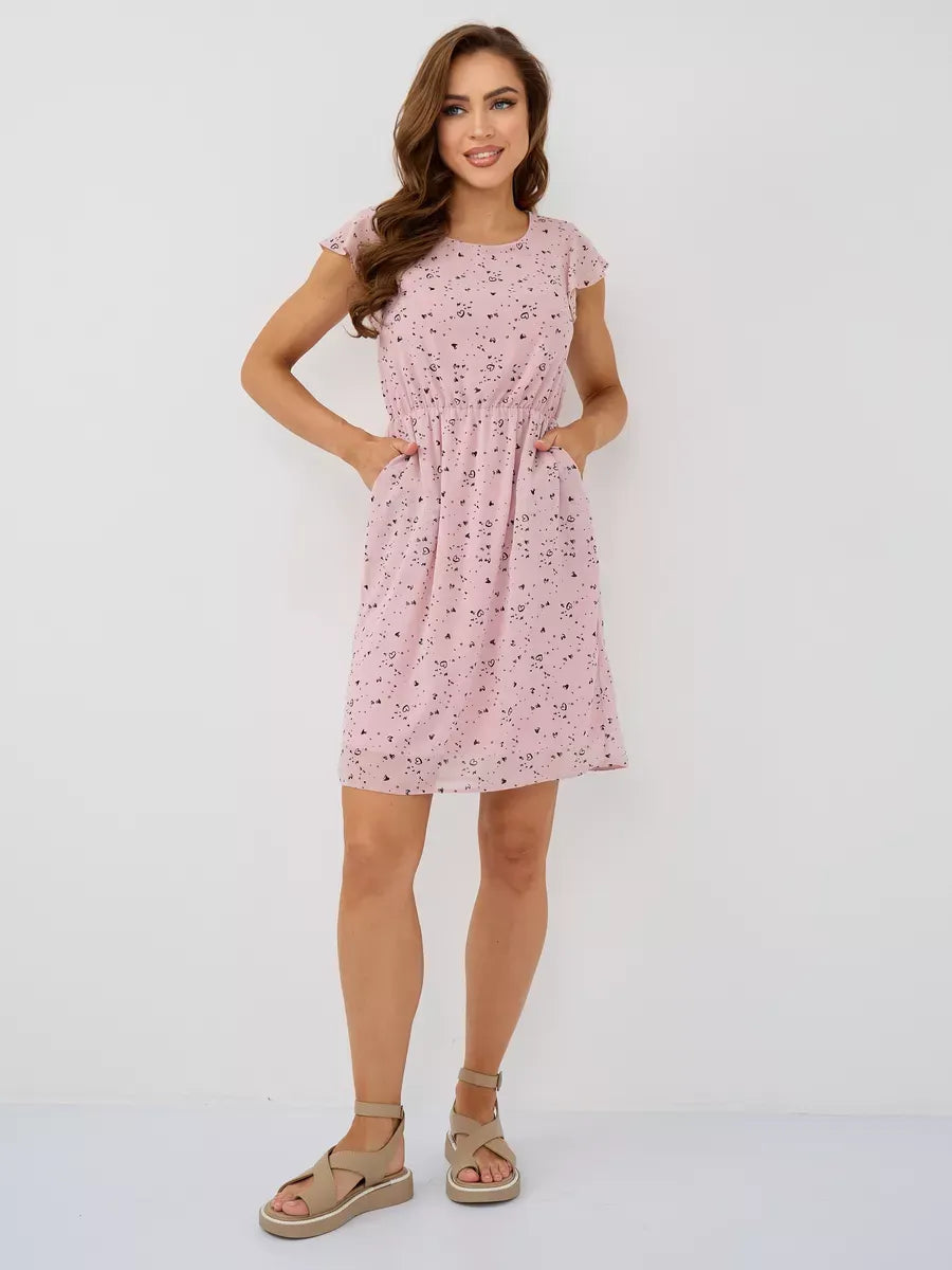 Rose Mini Dress by Lauven – Elegant pink ruffle sleeve dress for special occasions, featuring a flattering fit.